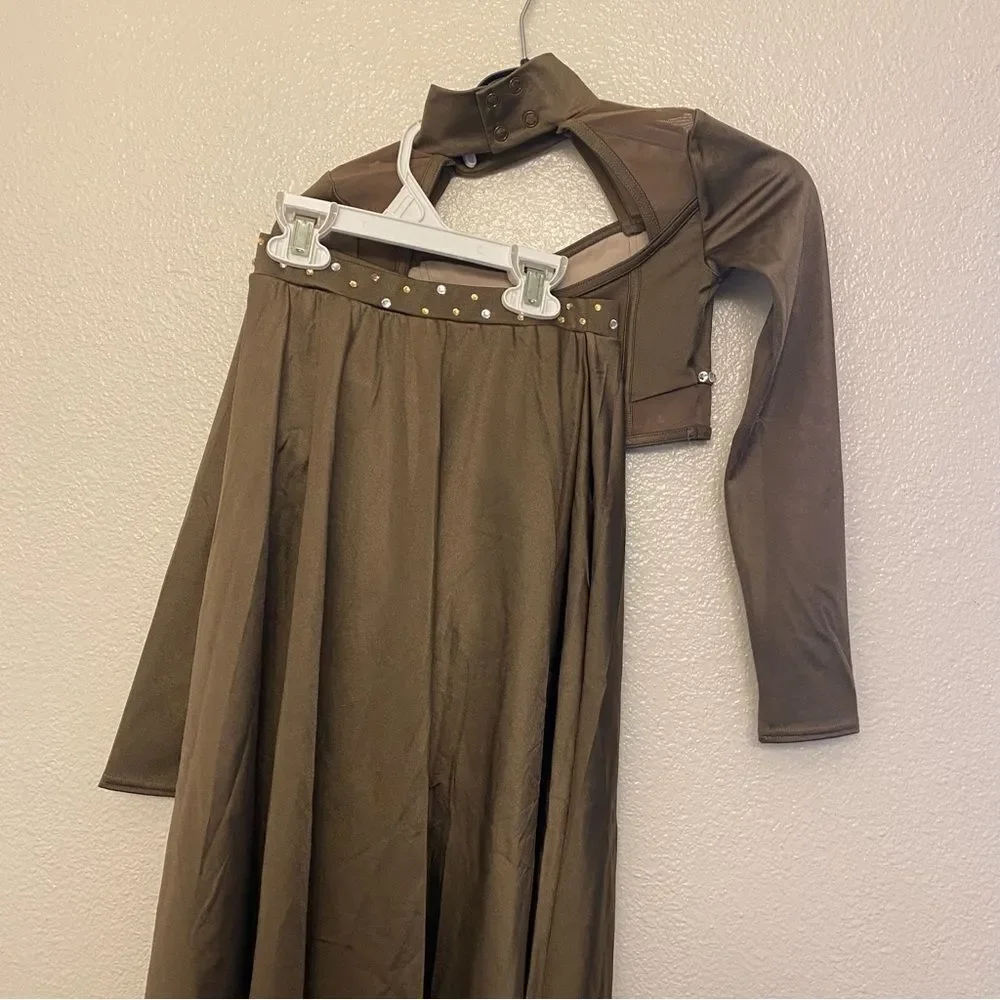 Weissman custom solo dance costume 2 piece brown maxi skirt caged top SH12603 IC